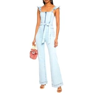 Alice + Olivia light denim ruffle Jumpsuit sz 32